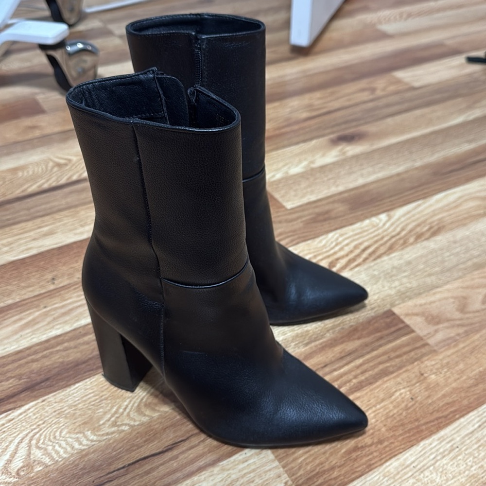 Dawson Black Pebble Pointed-Toe Mid Calf Boots - Picture 2 of 6